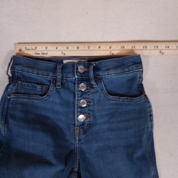 Everlane Vintage Skinny Jeans Womens 25 Regular Blue Button Fly Raw Hem Minimali - Picture 4 of 15